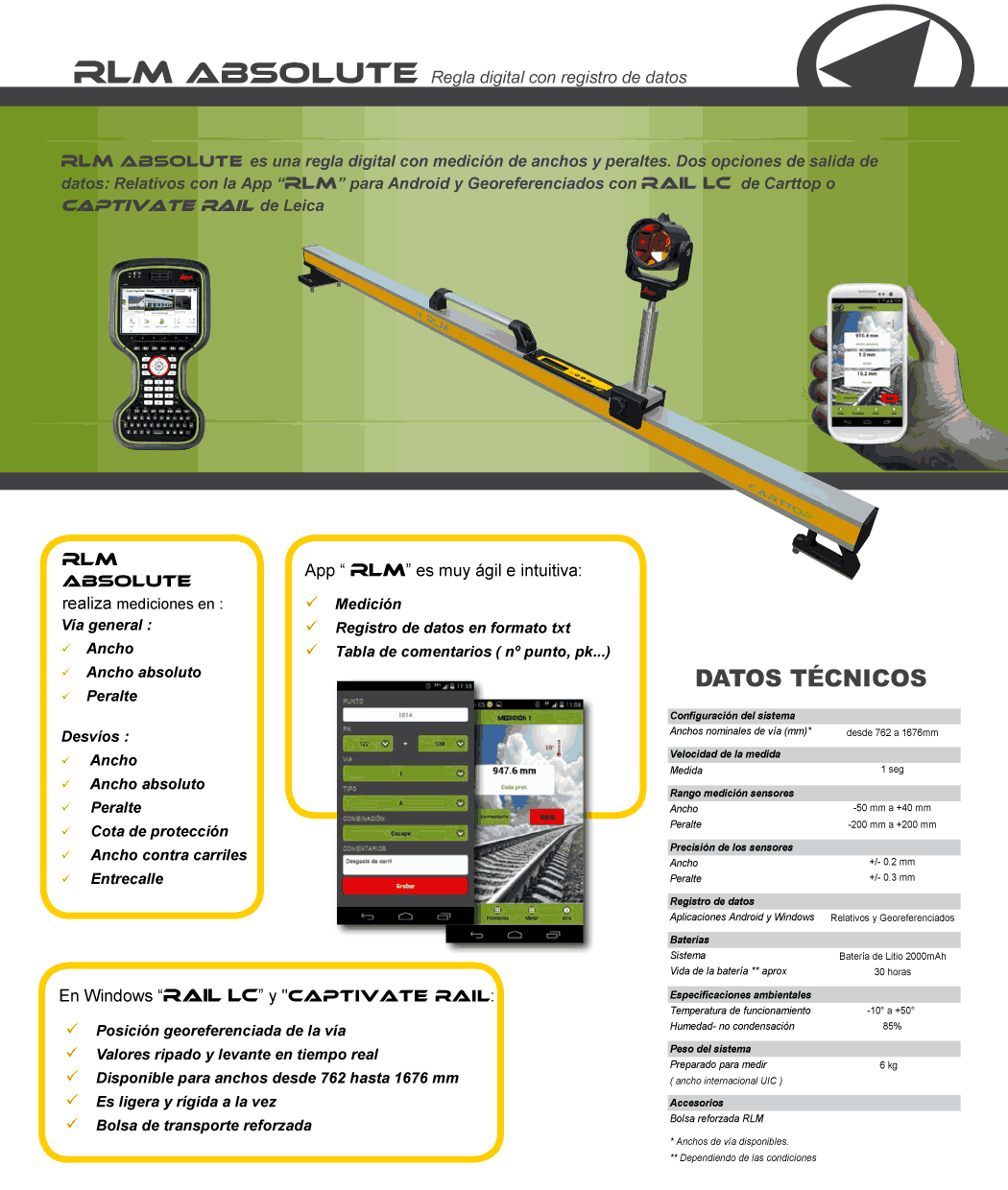 Regla digital RLM Absolute 
Para la medición y la topografía de la vía.