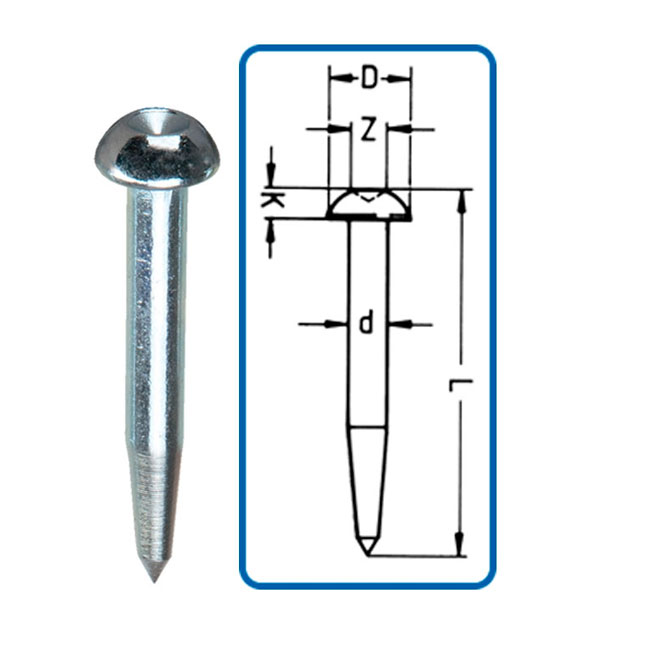 Clavo de nivelación cabeza de gota 55 mm (con punto de centrado)
